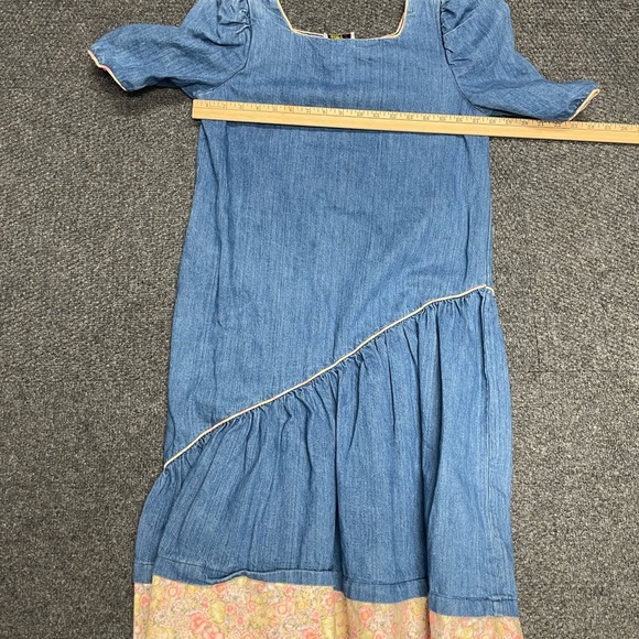 St Barth's Denim Ruffle Puff Sleeve Vintage Womens Dress Size 7/8 80s 90s - Picture 9 of 10